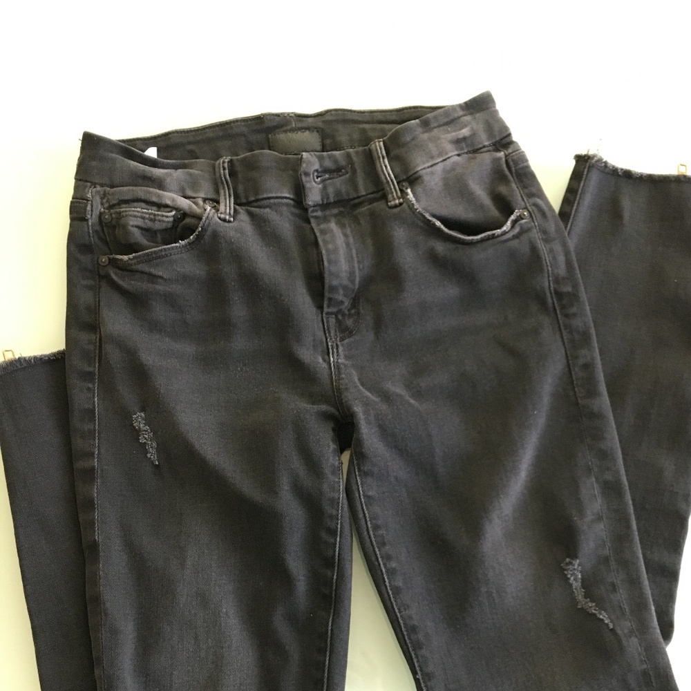 MOTHER Denim Skinny Jean Locker Zip Fray Size 27 Wait Until Dark Wash